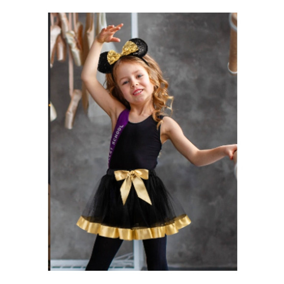 Mouse Costume 5-8 Yrs Black & Gold Tutu with Sequin Mouse Ears Headband - Picture 4 of 4